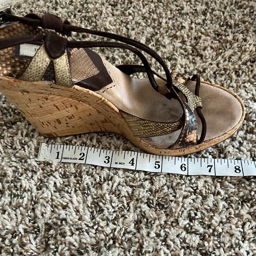 Prada Y2K Snake Print Strappy Sandals Cork Wedge Sz 38.5 Boho Contemporary